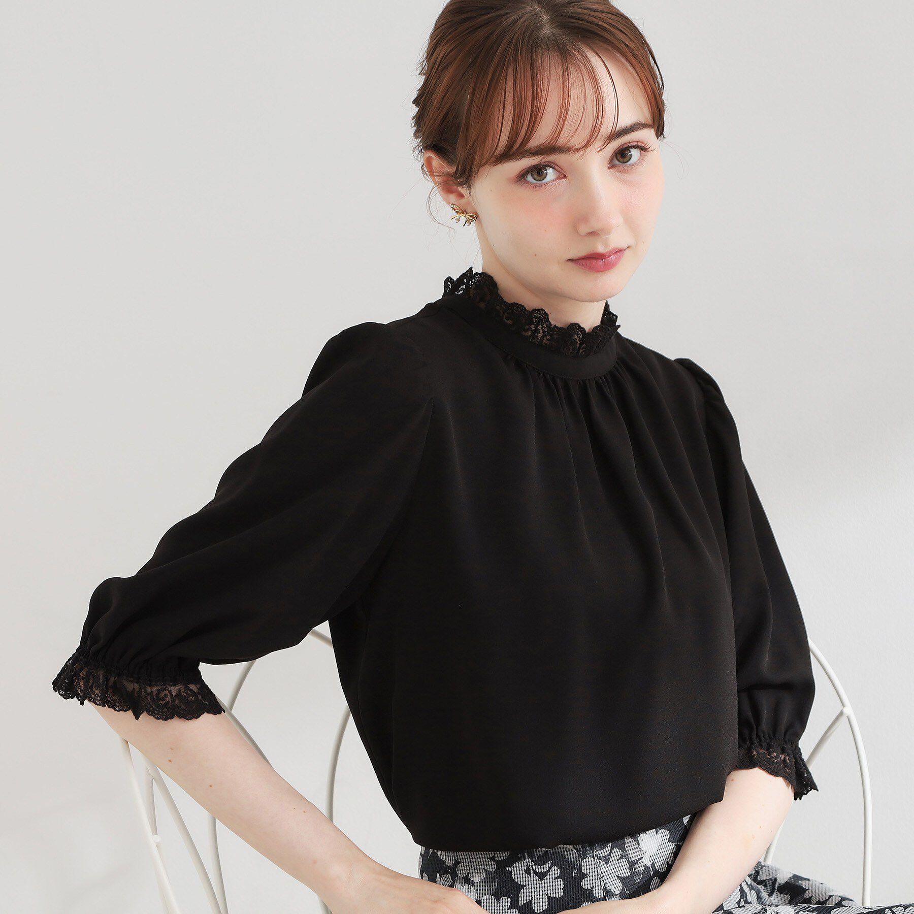 Couture broach「【大人上品・前後2WAY】エンブロレース 5分袖ブラウス【洗濯機可】」|シャツ・ブラウス|