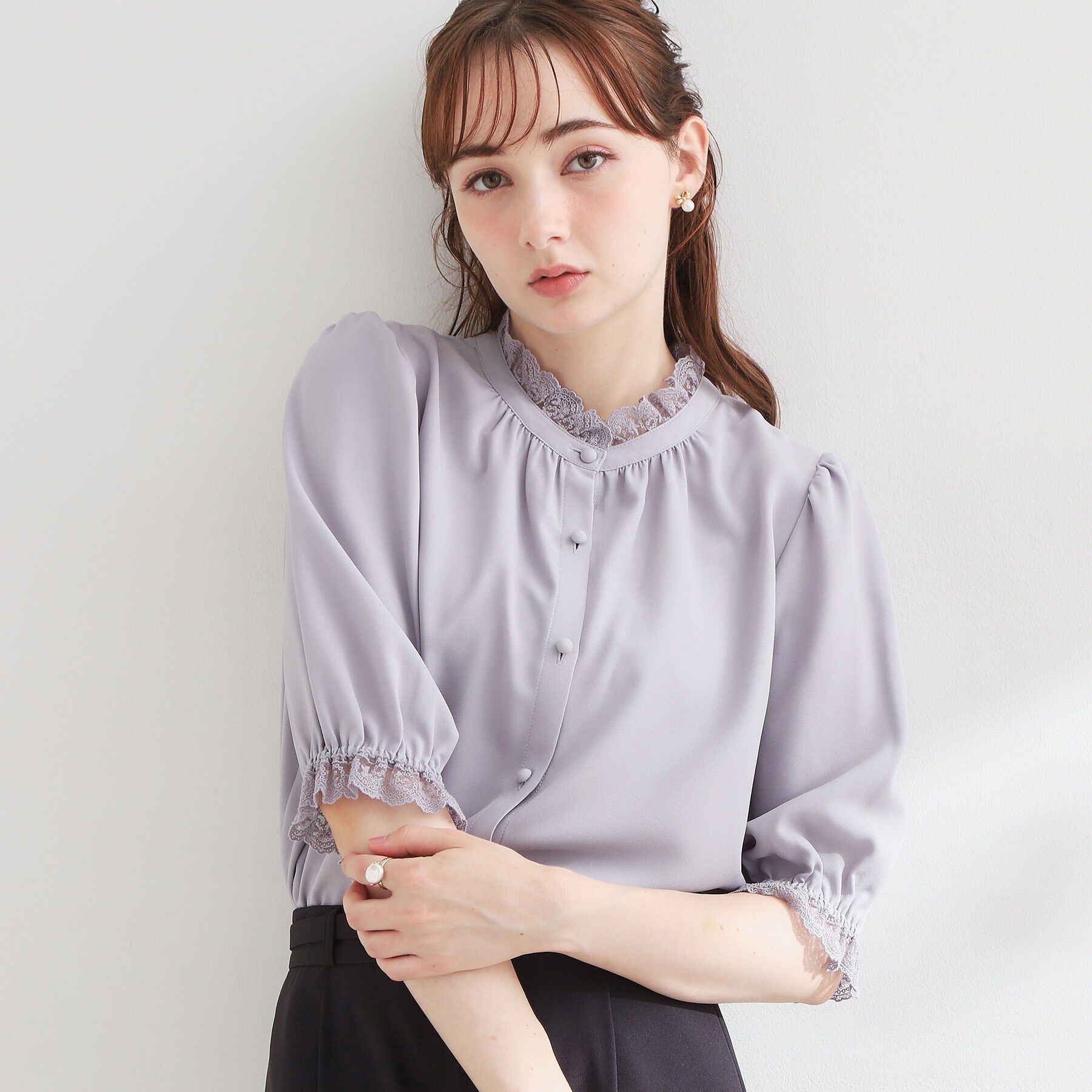 Couture broach「【大人上品・前後2WAY】エンブロレース 5分袖ブラウス【洗濯機可】」|シャツ・ブラウス|