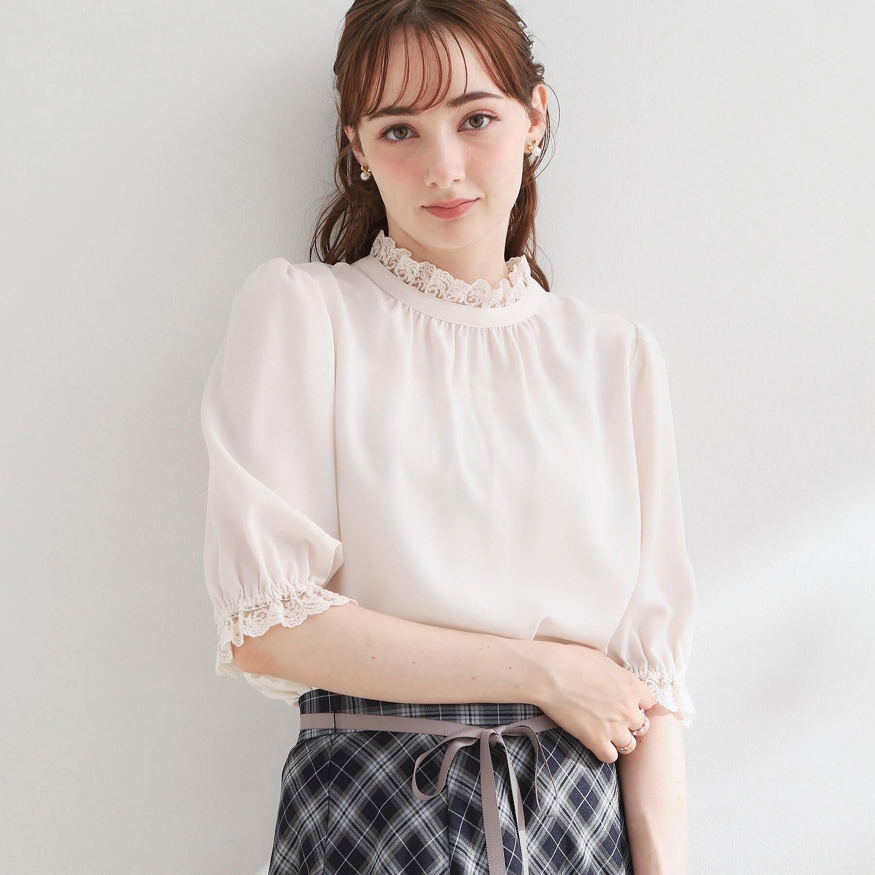 Couture broach「【大人上品・前後2WAY】エンブロレース 5分袖ブラウス【洗濯機可】」|シャツ・ブラウス|