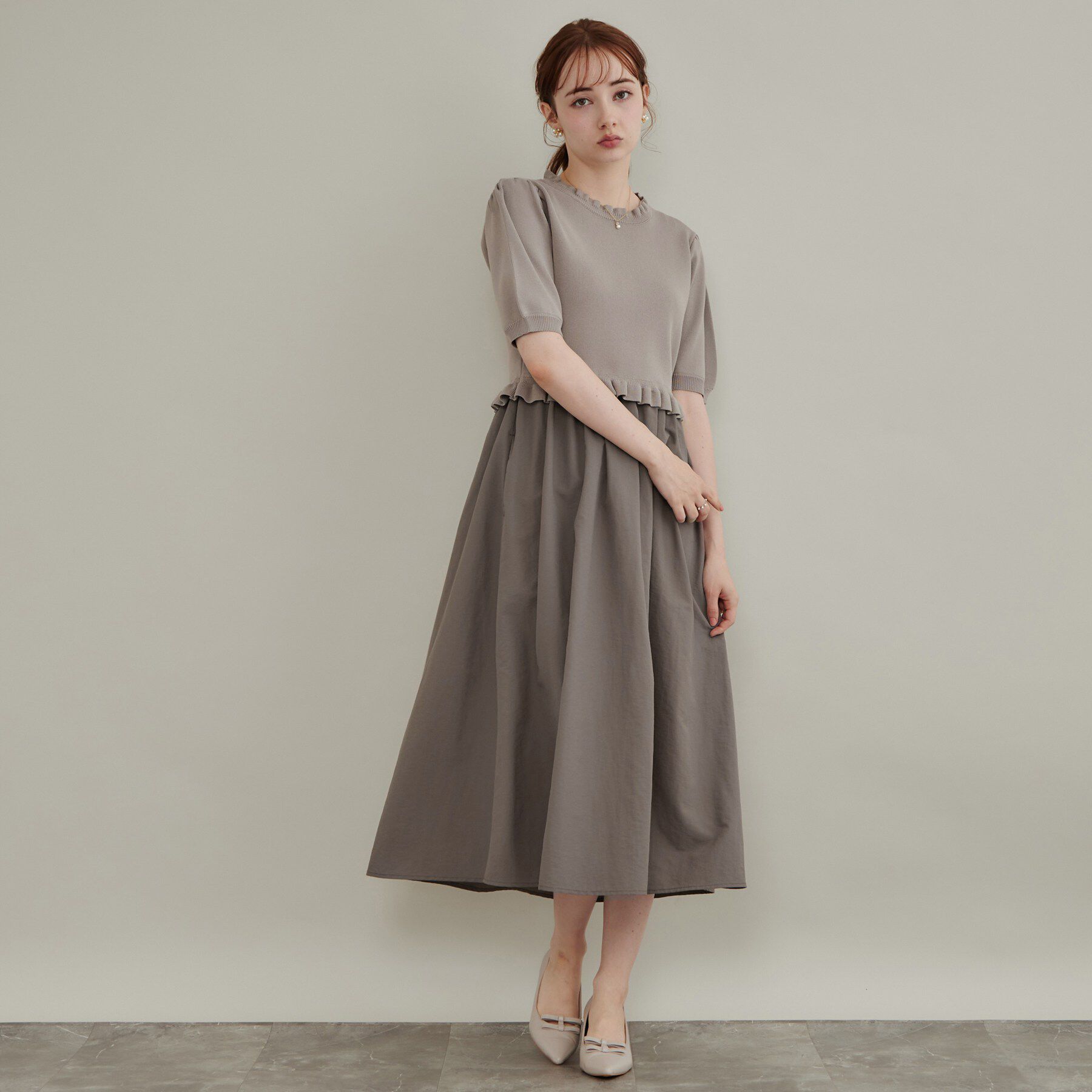 Couture broach「【ほんのり甘い】フリルニット ドッキングワンピース【洗濯機可】」|ワンピース|