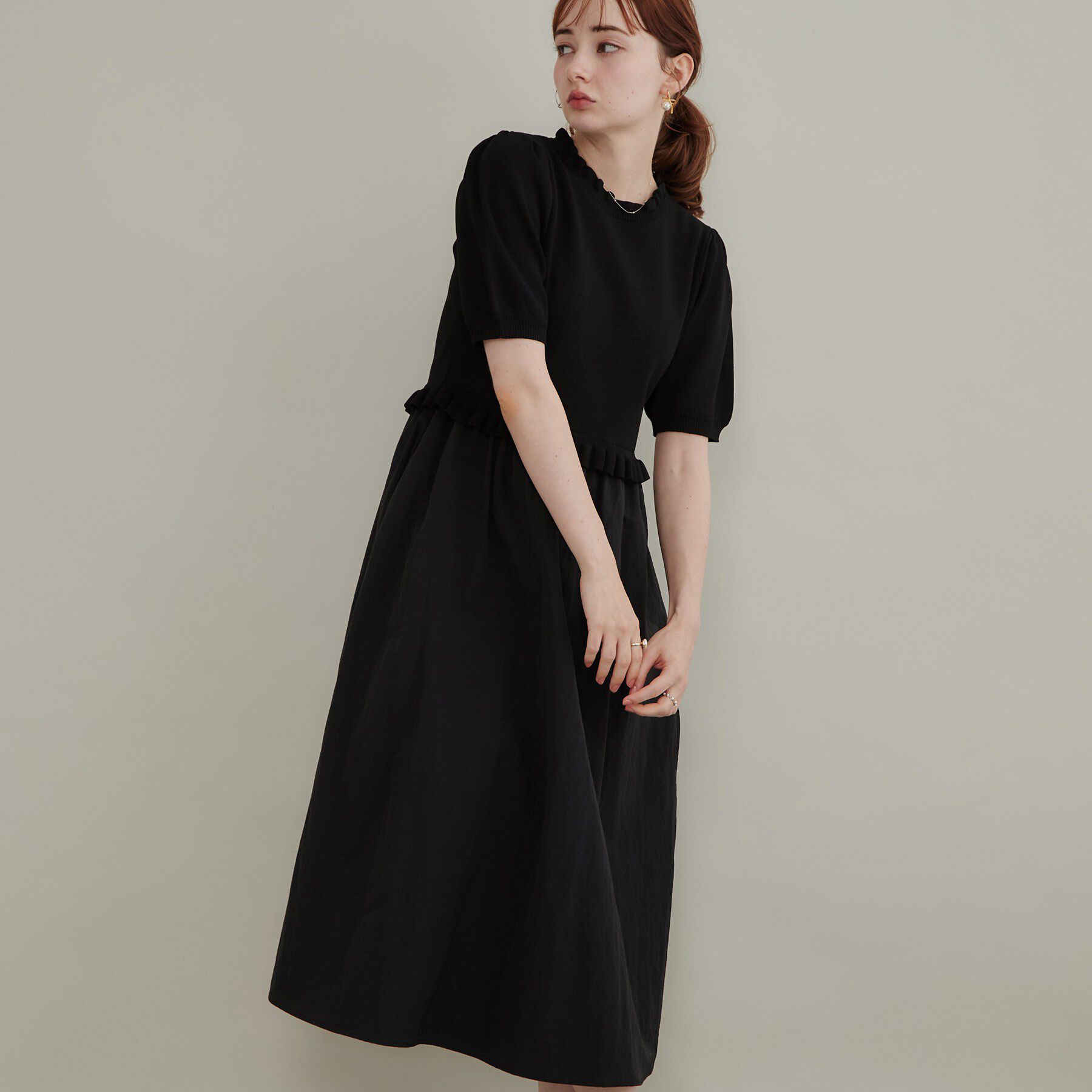 Couture broach「【ほんのり甘い】フリルニット ドッキングワンピース【洗濯機可】」|ワンピース|