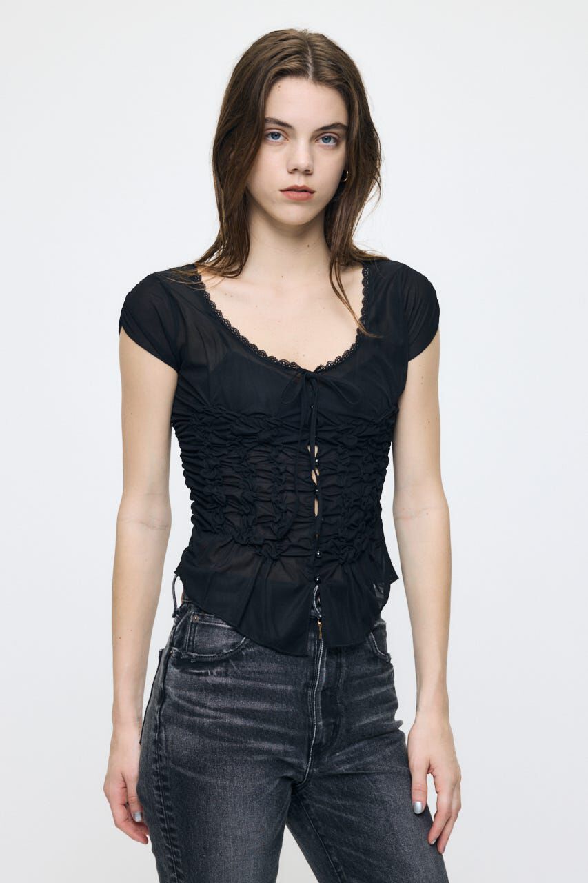 MOUSSY「RANDOM SHIRRING トップス」|Tシャツ・カットソー|BLK