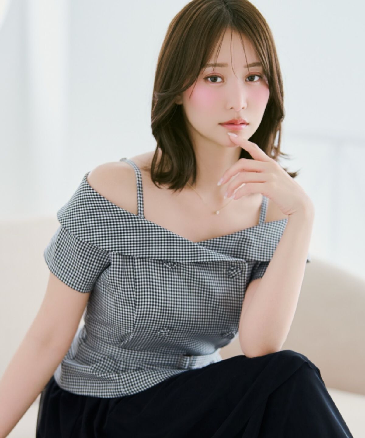 WILLSELECTION「ベルト付きオフショルブラウス」|シャツ・ブラウス|黒系チェック