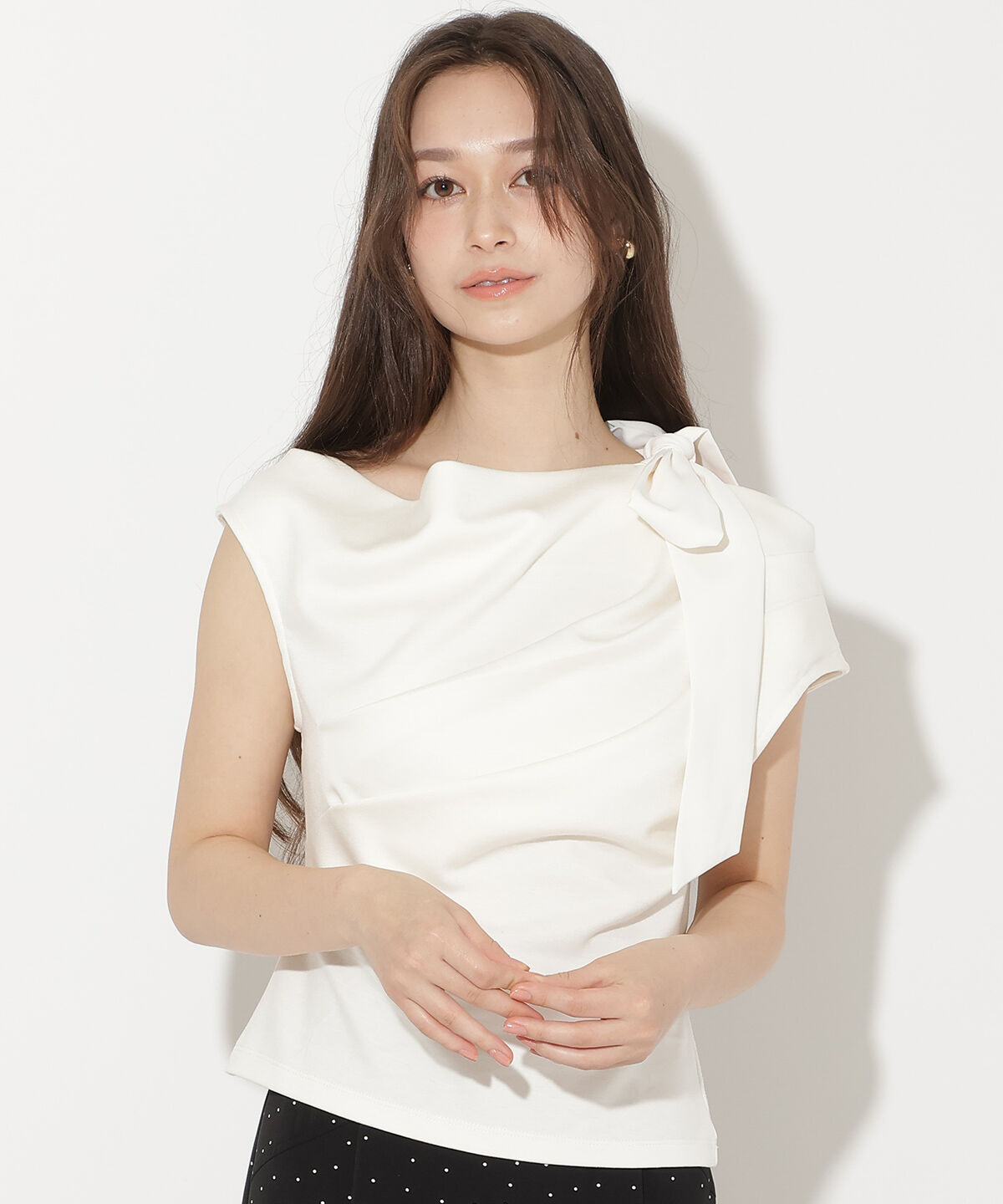 WILLSELECTION「リボンショルダードレープカットトップス」|Tシャツ・カットソー|