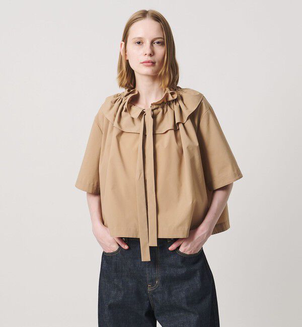 AEWEN MATOPH「＜AEWEN MATOPH＞ギャザー リボン ショートスリーブ ブラウス ウォッシャブル」|シャツ・ブラウス|BEIGE