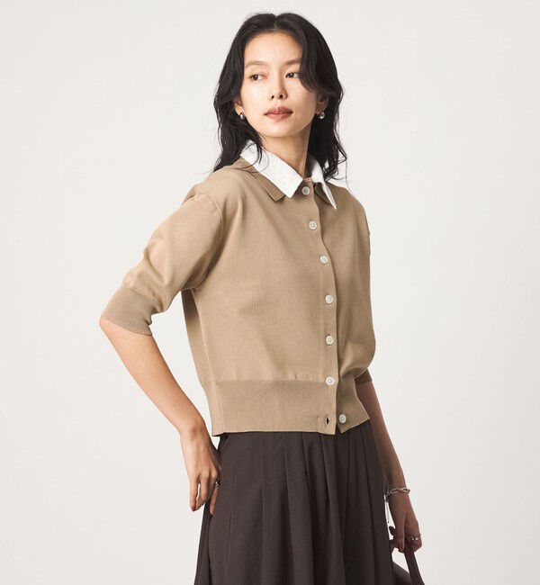UNITED ARROWS green label relaxing「2WAY レース ポロ襟 5分袖 ニット カーディガン」|カーディガン|BEIGE