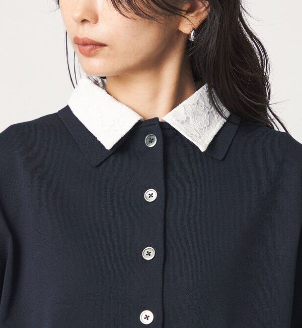 UNITED ARROWS green label relaxing「2WAY レース ポロ襟 5分袖 ニット カーディガン」|カーディガン|