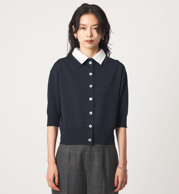 UNITED ARROWS green label relaxing「2WAY レース ポロ襟 5分袖 ニット カーディガン」|カーディガン|
