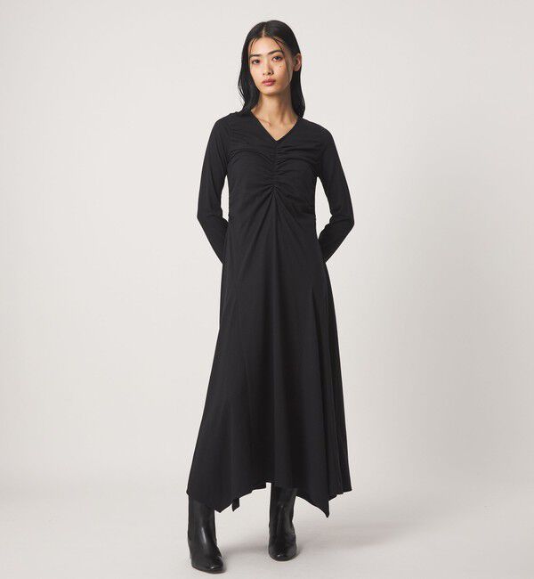 EMMEL REFINES「＜EMMEL REFINES＞EM ギャザー ヘム カット ワンピース」|ワンピース|BLACK