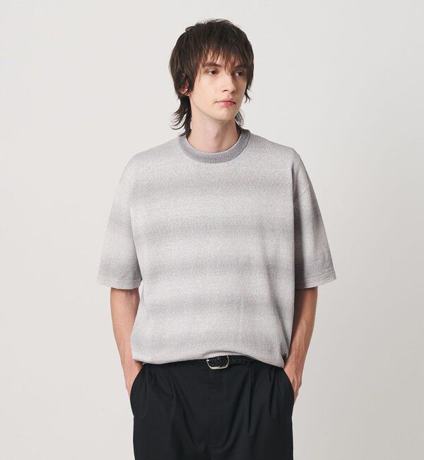 BEAUTY&YOUTH UNITED ARROWS「シアー オンブレ ボーダー クルーネック Tシャツ ウォッシャブル」|ニット・セーター|