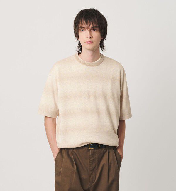 BEAUTY&YOUTH UNITED ARROWS「シアー オンブレ ボーダー クルーネック Tシャツ ウォッシャブル」|ニット・セーター|BEIGE
