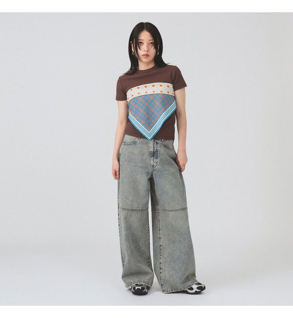 Ray BEAMS 「ブリーチ デニム ワイドパンツ」|デニム|