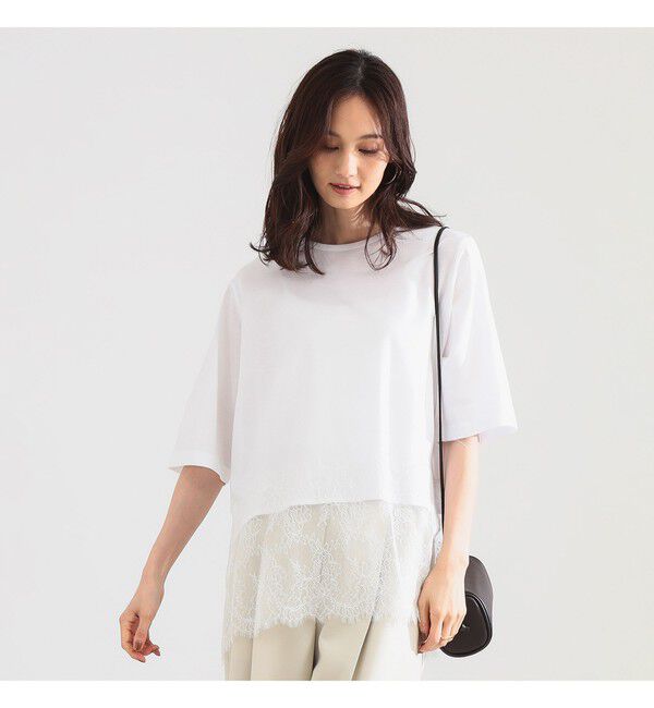 Demi-Luxe BEAMS 「レース 切り替え Tシャツ」|Tシャツ・カットソー|