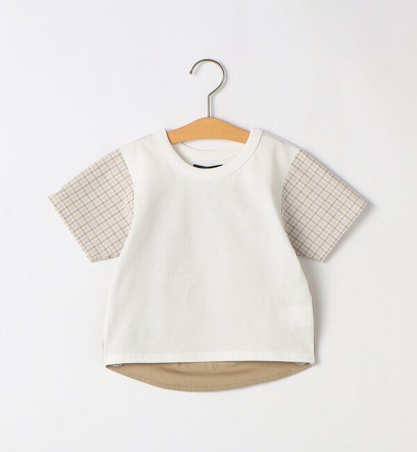 SHIPS KIDS「SHIPS KIDS:80～90cm / チェック 切替 半袖 TEE」|Tシャツ・カットソー|オフホワイト