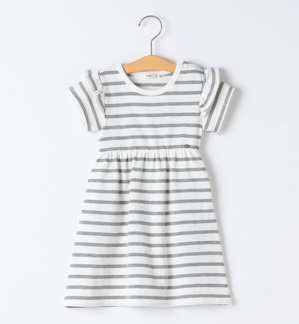 SHIPS KIDS「SHIPS KIDS:90cm / ボーダー フリル ワンピース」|ワンピース|ライトグレー