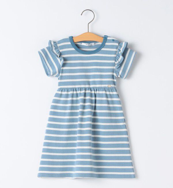 SHIPS KIDS「SHIPS KIDS:90cm / ボーダー フリル ワンピース」|ワンピース|ライトブルー