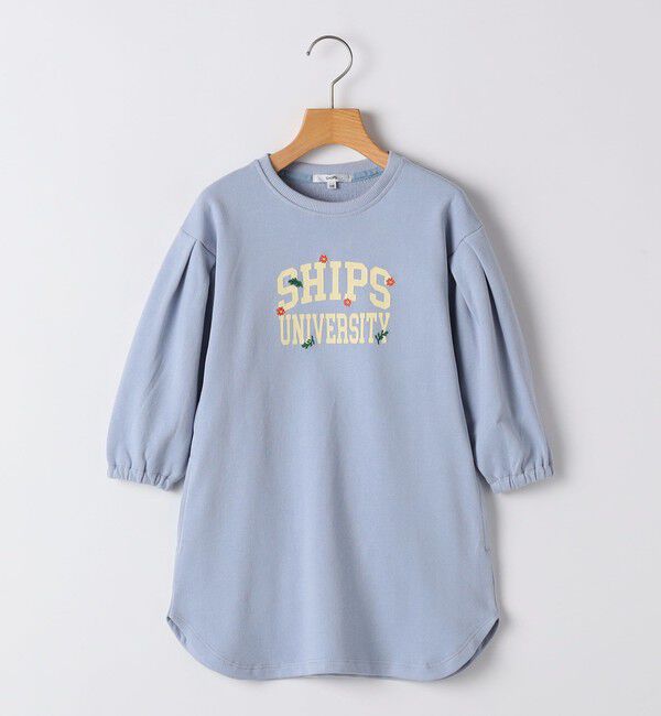 SHIPS KIDS「SHIPS KIDS:100～130cm / カレッジロゴ フラワー 刺繍 スウェット ワンピース」|ワンピース|ライトブルー