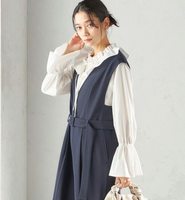 SHIPS for women「〈手洗い可能〉ダブル クロス Ｖネック ベルト付 オールインワン（セレモニー対応可）」|オールインワン|