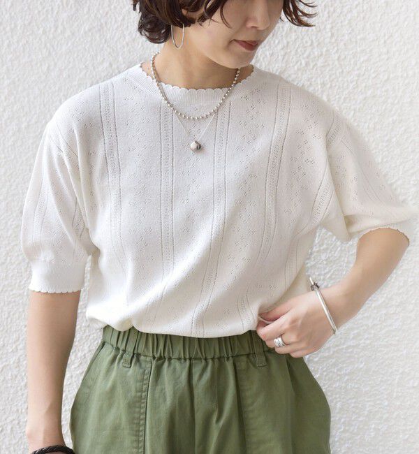 SHIPS for women「【WEB限定】〈手洗い可能〉ペーパー ヘンリーネック アイレット ニット」|ニット・セーター|