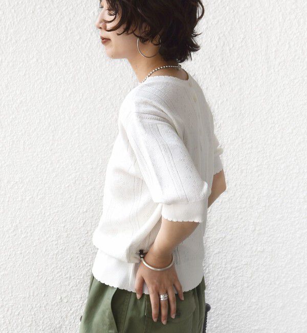 SHIPS for women「【WEB限定】〈手洗い可能〉ペーパー ヘンリーネック アイレット ニット」|ニット・セーター|
