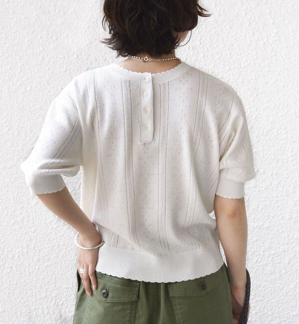 SHIPS for women「【WEB限定】〈手洗い可能〉ペーパー ヘンリーネック アイレット ニット」|ニット・セーター|
