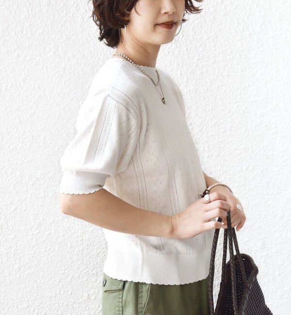 SHIPS for women「【WEB限定】〈手洗い可能〉ペーパー ヘンリーネック アイレット ニット」|ニット・セーター|
