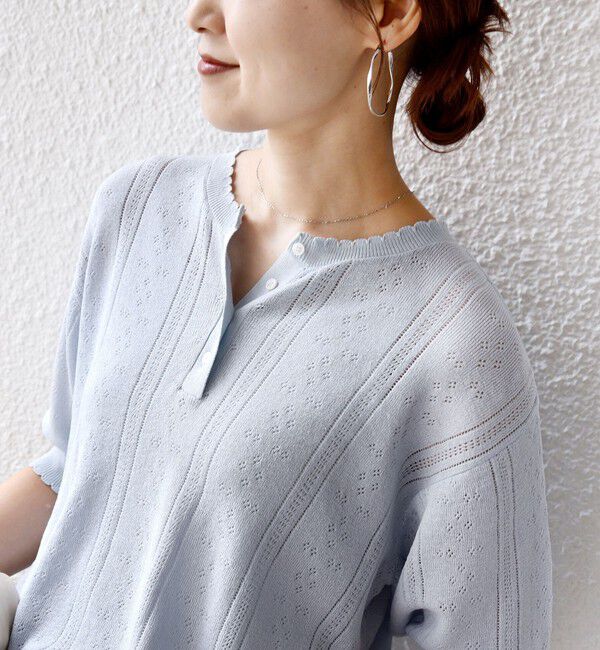 SHIPS for women「【WEB限定】〈手洗い可能〉ペーパー ヘンリーネック アイレット ニット」|ニット・セーター|