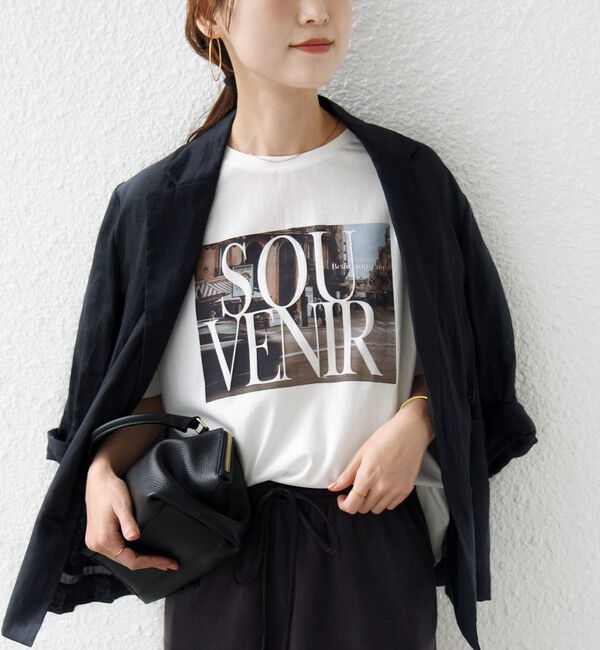 SHIPS for women「【SHIPS別注】81BRANCA: 5分袖 ロゴ・フォト TEE」|Tシャツ・カットソー|ホワイト