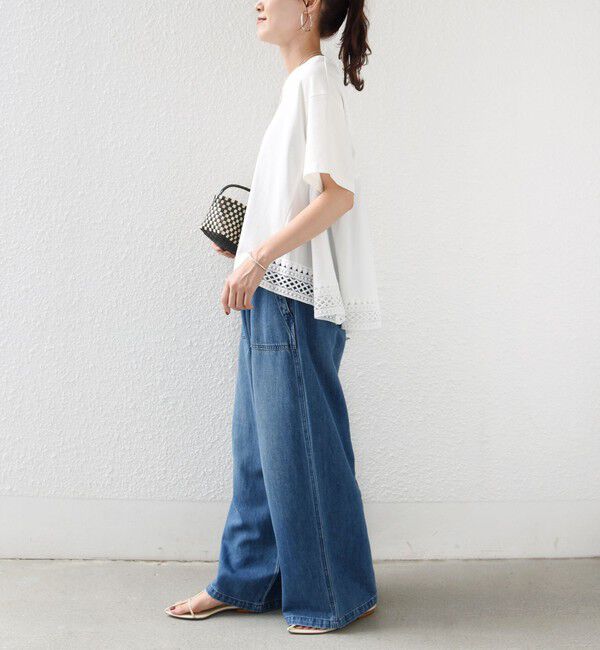 SHIPS for women「〈手洗い可能〉DEPEND ポンチ トリム レース ドッキング プルオーバー」|Tシャツ・カットソー|