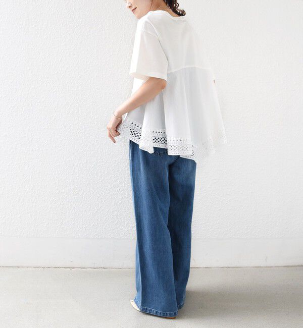 SHIPS for women「〈手洗い可能〉DEPEND ポンチ トリム レース ドッキング プルオーバー」|Tシャツ・カットソー|