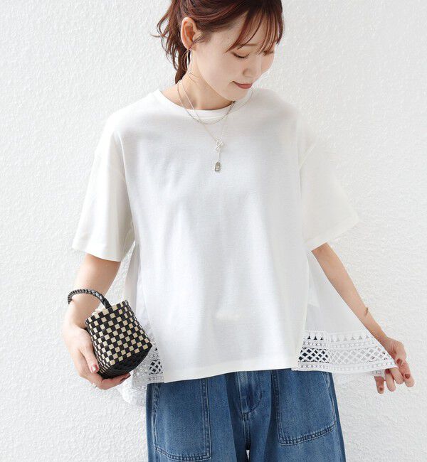 SHIPS for women「〈手洗い可能〉DEPEND ポンチ トリム レース ドッキング プルオーバー」|Tシャツ・カットソー|