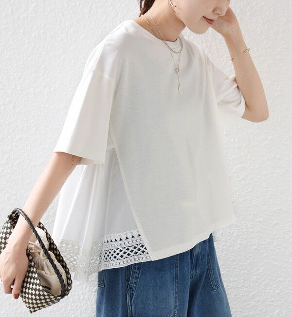 SHIPS for women「〈手洗い可能〉DEPEND ポンチ トリム レース ドッキング プルオーバー」|Tシャツ・カットソー|