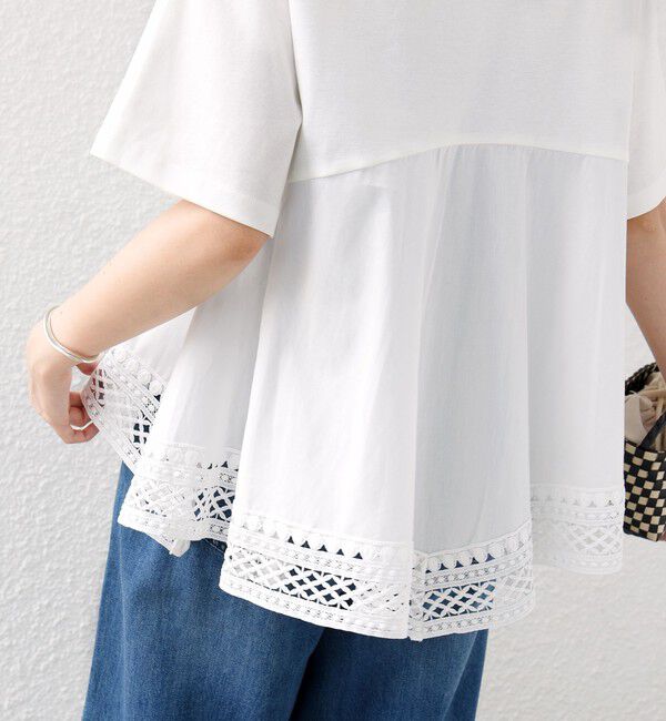 SHIPS for women「〈手洗い可能〉DEPEND ポンチ トリム レース ドッキング プルオーバー」|Tシャツ・カットソー|