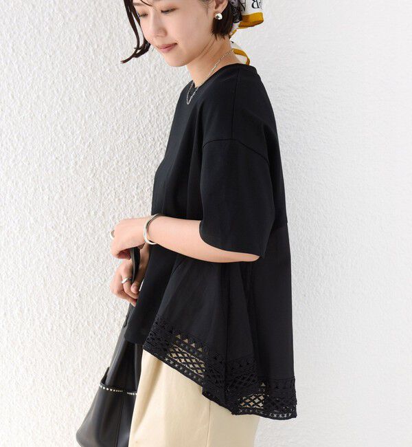 SHIPS for women「〈手洗い可能〉DEPEND ポンチ トリム レース ドッキング プルオーバー」|Tシャツ・カットソー|