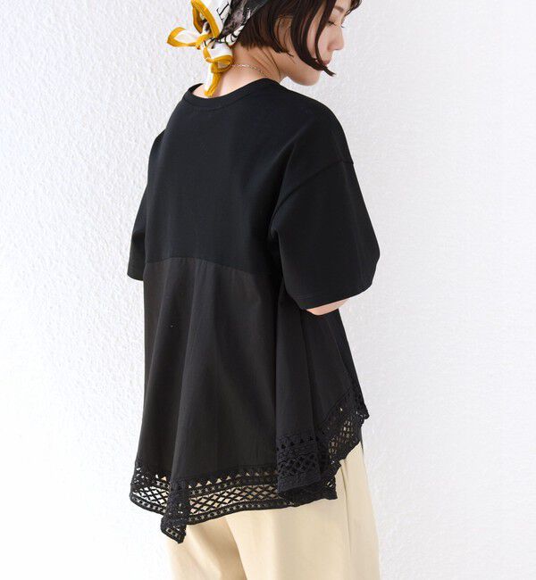 SHIPS for women「〈手洗い可能〉DEPEND ポンチ トリム レース ドッキング プルオーバー」|Tシャツ・カットソー|