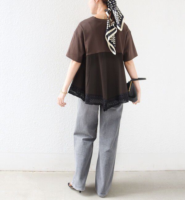 SHIPS for women「〈手洗い可能〉DEPEND ポンチ トリム レース ドッキング プルオーバー」|Tシャツ・カットソー|
