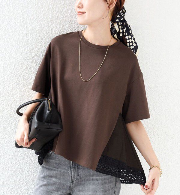 SHIPS for women「〈手洗い可能〉DEPEND ポンチ トリム レース ドッキング プルオーバー」|Tシャツ・カットソー|