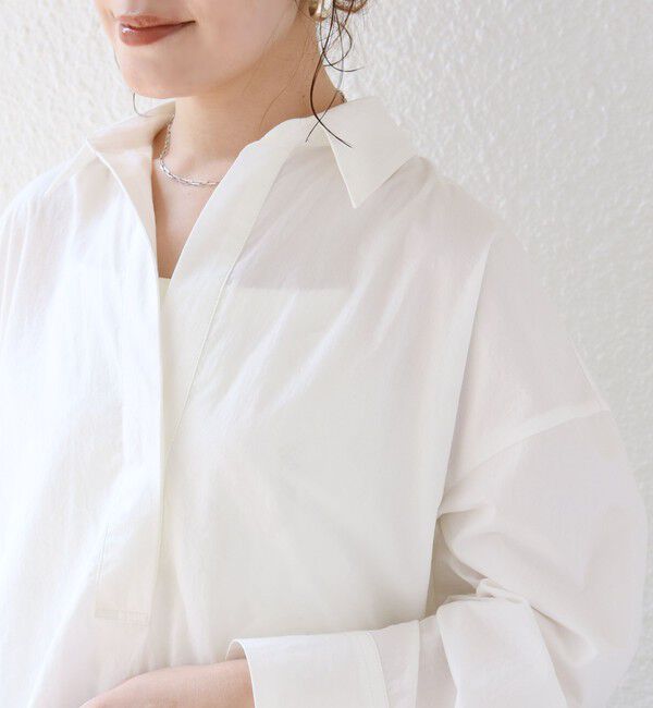 SHIPS for women「《予約》〈手洗い可能〉近江晒 サイド スリット スキッパー シャツ」|シャツ・ブラウス|
