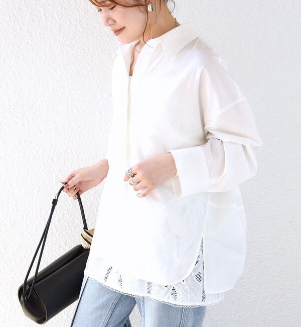 SHIPS for women「《予約》〈手洗い可能〉近江晒 サイド スリット スキッパー シャツ」|シャツ・ブラウス|