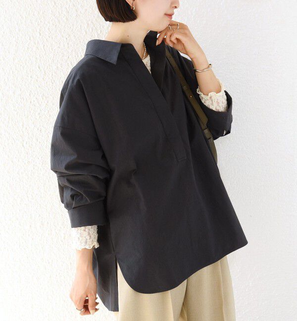 SHIPS for women「《予約》〈手洗い可能〉近江晒 サイド スリット スキッパー シャツ」|シャツ・ブラウス|