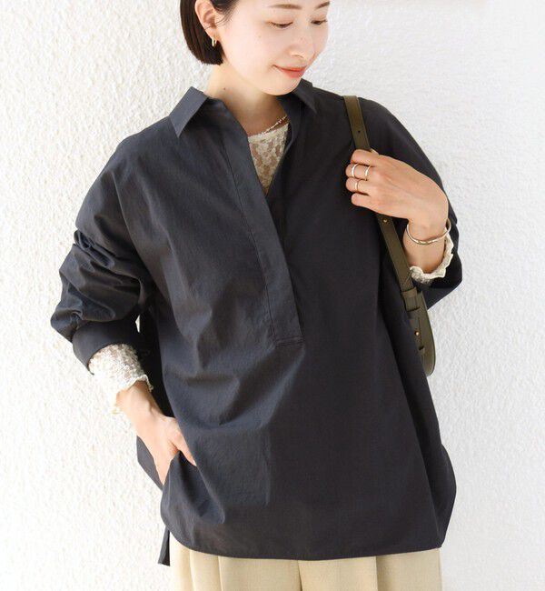 SHIPS for women「《予約》〈手洗い可能〉近江晒 サイド スリット スキッパー シャツ」|シャツ・ブラウス|