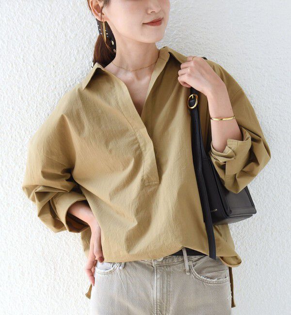 SHIPS for women「《予約》〈手洗い可能〉近江晒 サイド スリット スキッパー シャツ」|シャツ・ブラウス|