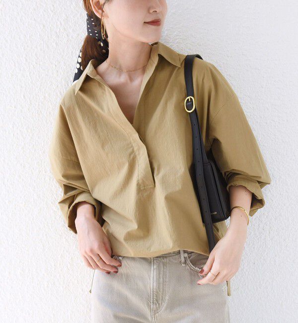 SHIPS for women「《予約》〈手洗い可能〉近江晒 サイド スリット スキッパー シャツ」|シャツ・ブラウス|