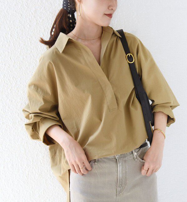 SHIPS for women「《予約》〈手洗い可能〉近江晒 サイド スリット スキッパー シャツ」|シャツ・ブラウス|