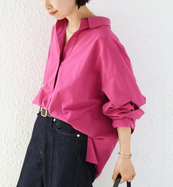 SHIPS for women「《予約》〈手洗い可能〉近江晒 サイド スリット スキッパー シャツ」|シャツ・ブラウス|