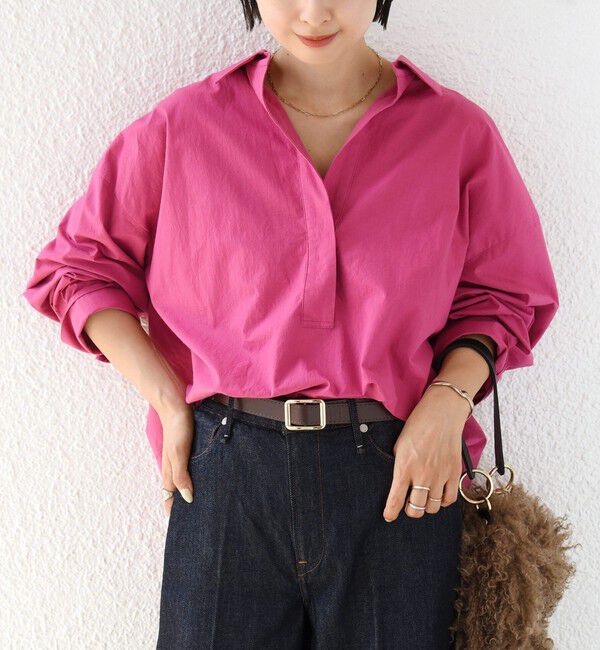 SHIPS for women「《予約》〈手洗い可能〉近江晒 サイド スリット スキッパー シャツ」|シャツ・ブラウス|