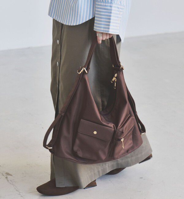 quaranciel「《予約》quaranciel:〈撥水加工〉3WAY ナイロン ポケット ショルダーバッグ（A4対応）」|ショルダー・メッセンジャー|ブラウン