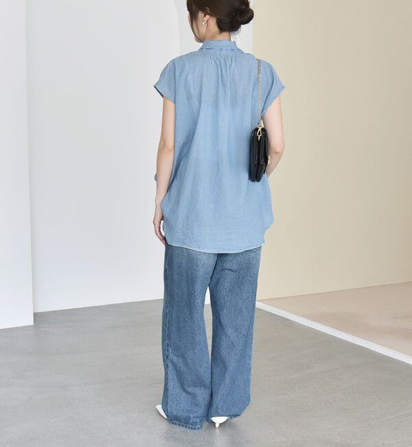 quaranciel「quaranciel:〈手洗い可能〉シアー デニム ボウタイ フレンチスリーブ ブラウス」|シャツ・ブラウス|