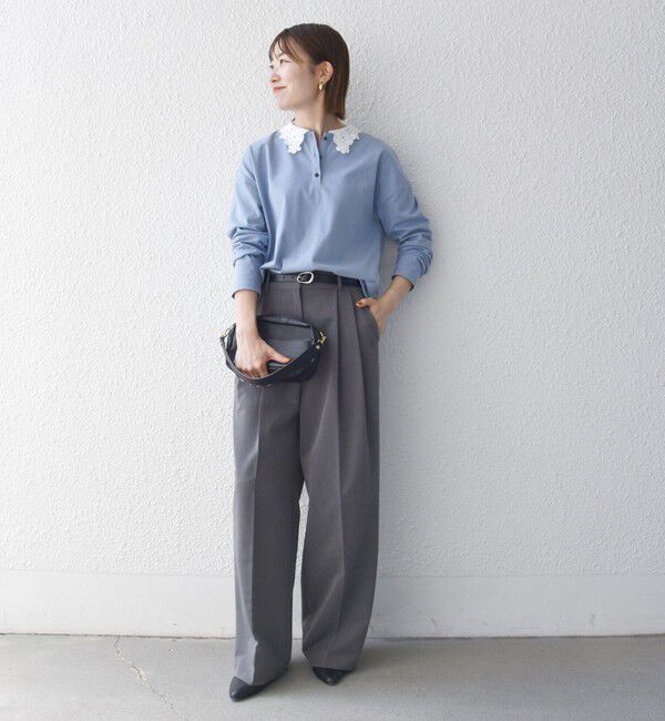 SHIPS any「《予約》SHIPS any:〈洗濯機可能〉レース カラー ロングスリーブ ポロ プルオーバー」|Tシャツ・カットソー|