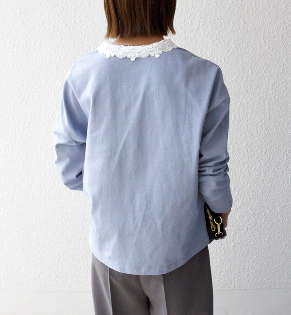 SHIPS any「《予約》SHIPS any:〈洗濯機可能〉レース カラー ロングスリーブ ポロ プルオーバー」|Tシャツ・カットソー|